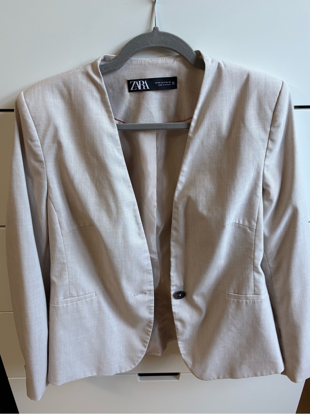 Zara Cream Single-Button Tailored Blazer